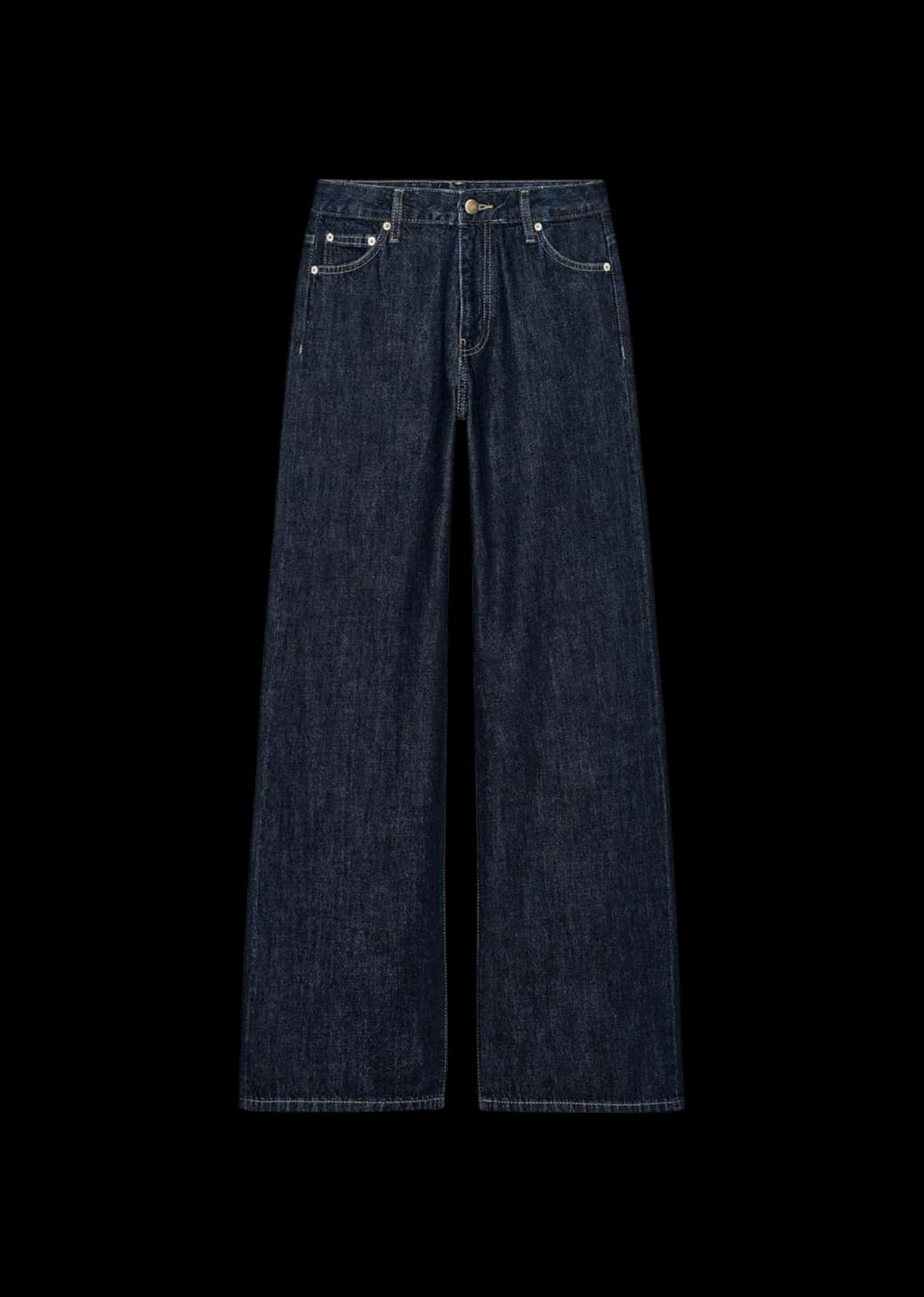 a Calça Tela, lisa, pendurada num cabide